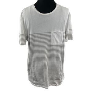 Danward White Gray Top Cotton Striped Crew Neck Short Sleeve Pullover Medium M